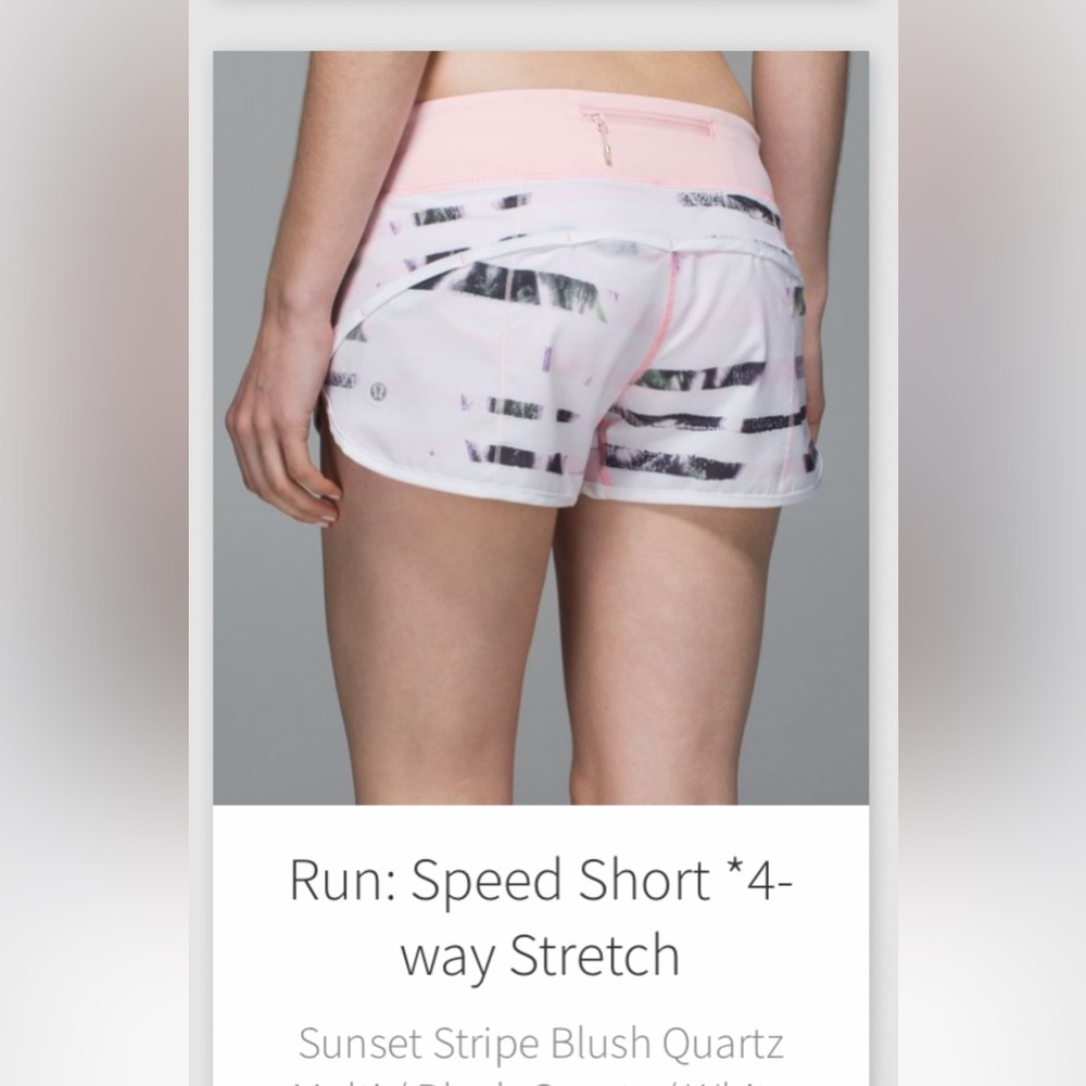 lululemon Run Speed shorts sz 8 rare print Sunset Stripe Blush Quartz
